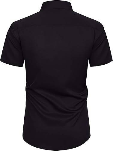 Miniatura 21 de Alimens & Gentle - Camisas de vestir con bolsillo y manga corta, de color liso y sin arrugas, estilo casual con botones, para hombres