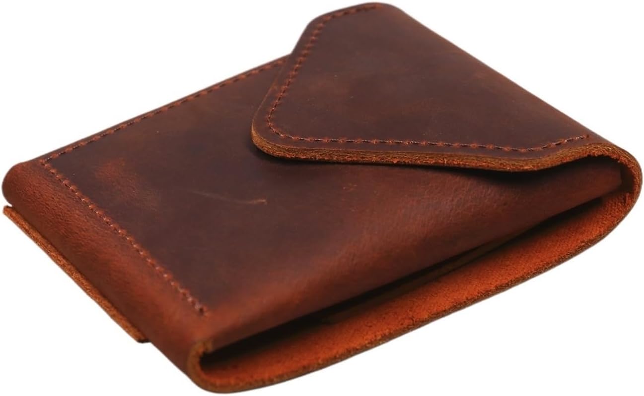 Genuine Leather Wallet Compatible With Men Cowhide Short Slim Men's Cash Wallet Credit Card Holder With Flap Magnetic Closure(Black)