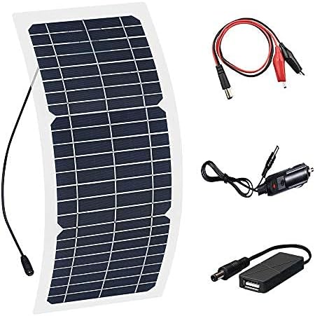 XINPUGUANG 10W 12V Solar Panel Solar Trickle Charger Portable Battery Maintainer with Cigarette Lighter DC Alligator Clip Cable for RV Boat Cabin Tent Car Trucks Trailers