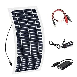 XINPUGUANG 10W 12V Solar Panel Solar Trickle Charger Portable Battery Maintainer with Cigarette Lighter DC Alligator Clip Cable for RV Boat Cabin Tent Car Trucks Trailers