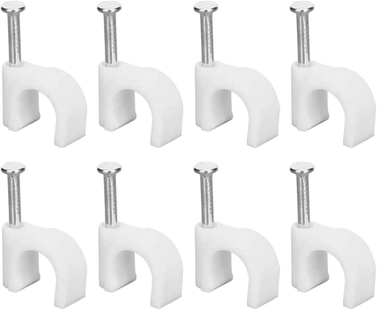 Round Cable Wire Clips Assortment 6mm 7mm 8mm 10mm White, Pack of 400, cable Nail Clips