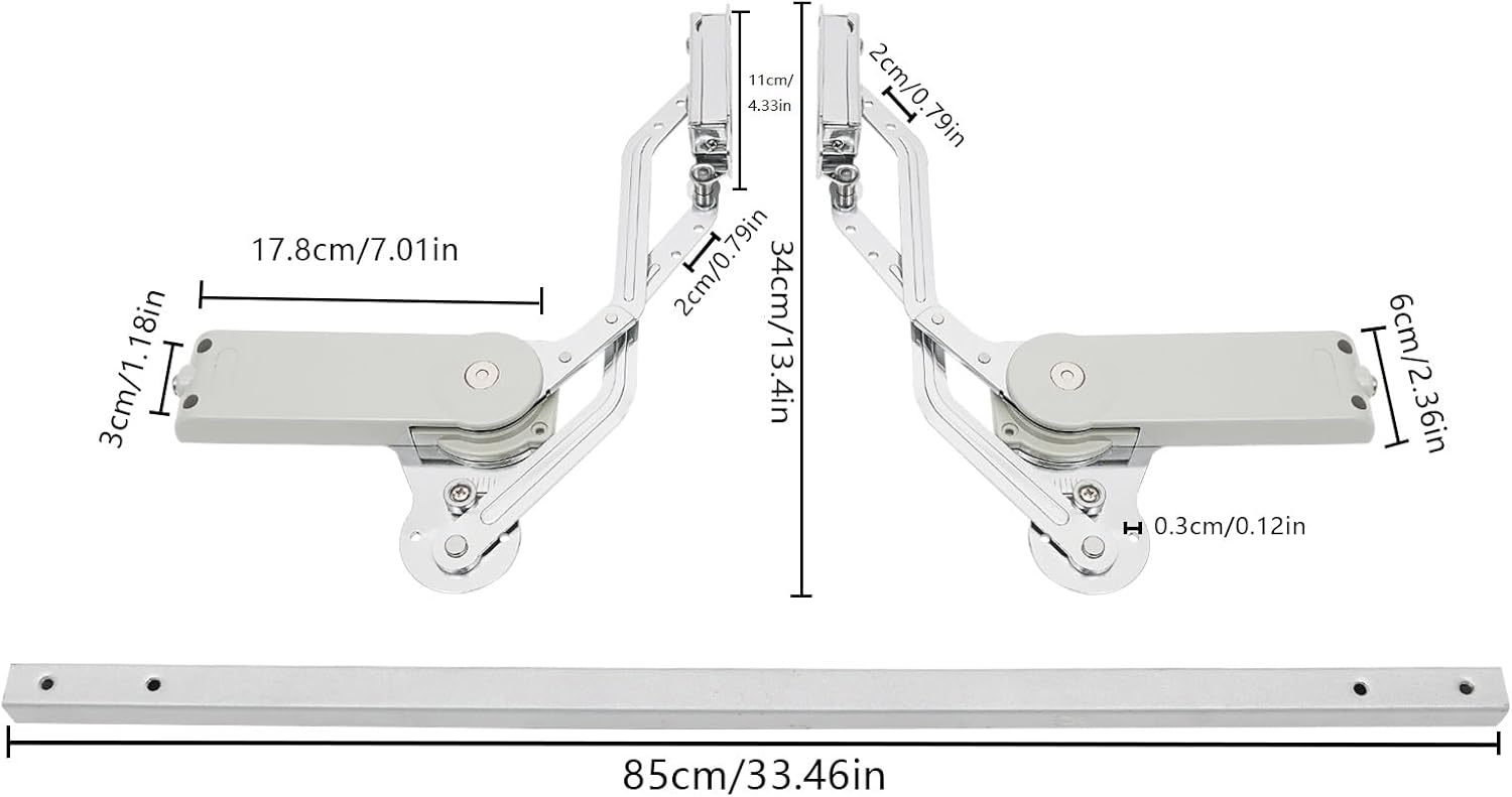 Adjustable Hydraulic Buffer Cabinet Door Hinges, Vertical Swing Lift Up Mechanism for Kitchen Cabinets, 7.72-8.82lbs Capacity