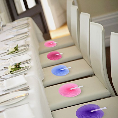 Pangda 24 Pack Folding Fans Round Paper Fans Assortment With Plastic Handle For Wedding Favor Party Bag Filler (Multicolor) #TOP5