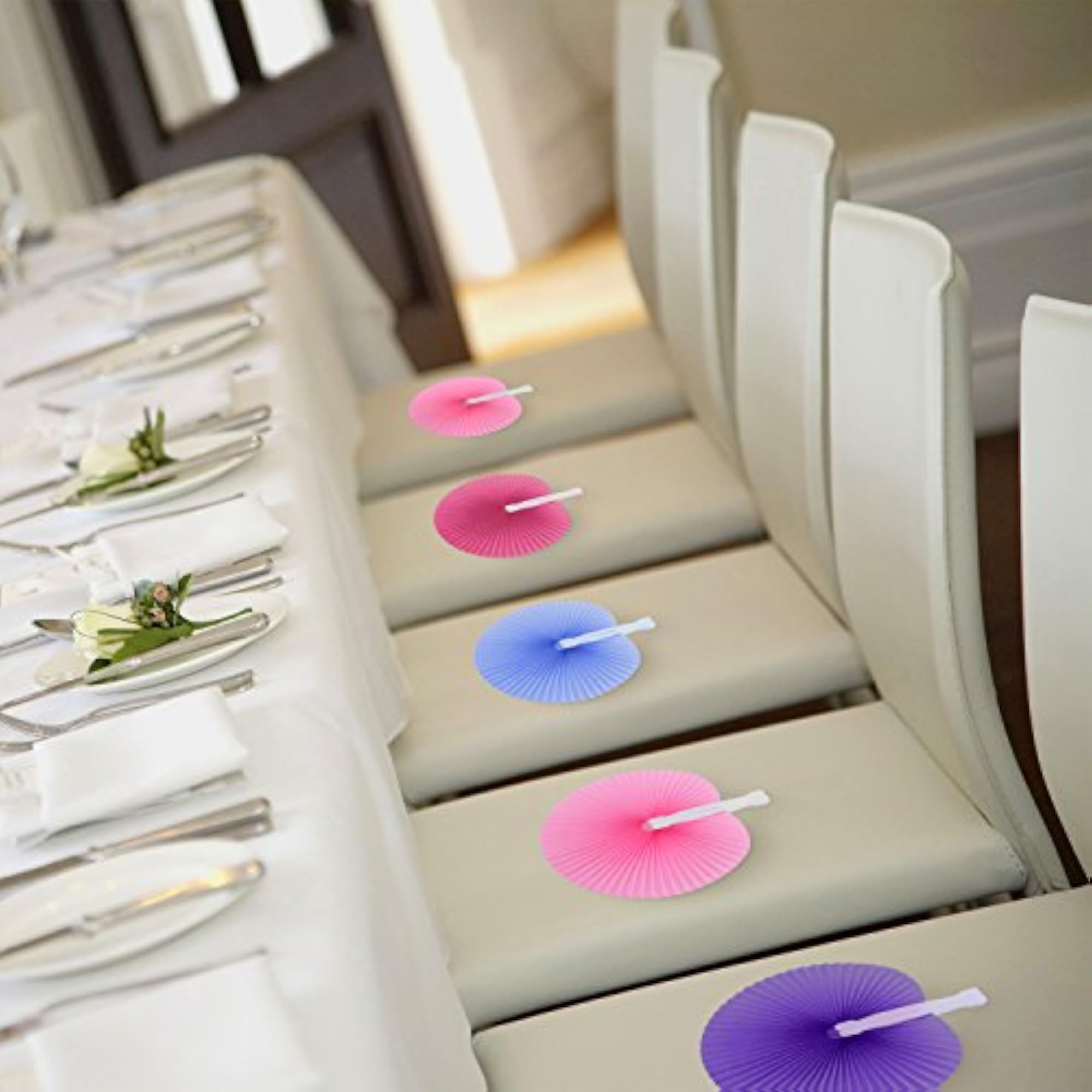Round Folding Handheld Paper Fans, 24 Pieces