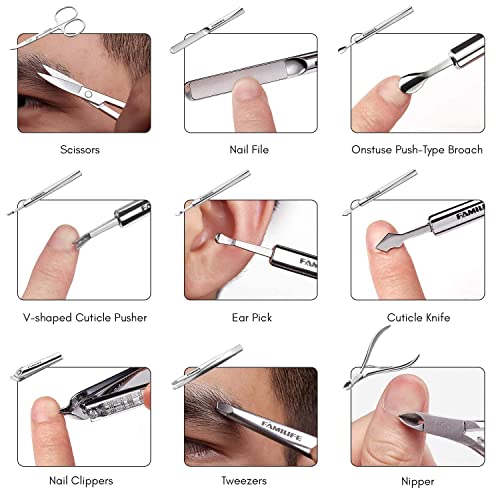 FAMILIFE L05 Nail Kit, Manicure Kit Manicure Set 11 in 1 Pedicure Set Nail Clippers for Men with Luxury Box Gold Case Gift Set Travel Mens Grooming Kit