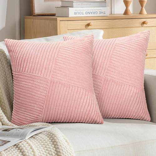 DecorMommt Funda Cojines 40x40 Rosa Fundas Cojines Súper Suaves Pana Fundas de Cojines Elegante 2 Piezas Decorativos Funda Cojin por Sala de Estar Dormitorio Sofá Cama Decoración