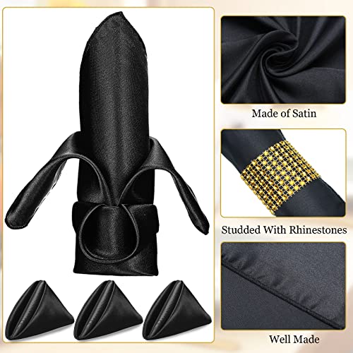 100 Pack Satin Napkins Cloth With Gold Napkin Rings 17 X 17 Inch Square Table Napkins Washable Soft Satin Napkins Reusable Dinner Napkins Bulk Pack For Weddings Party Banquet Restaurant Hotel (Black) #TOP1