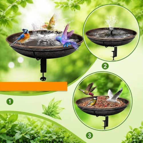 Baño para pájaros anticaídas para barandilla con comedero de metal compacto 7