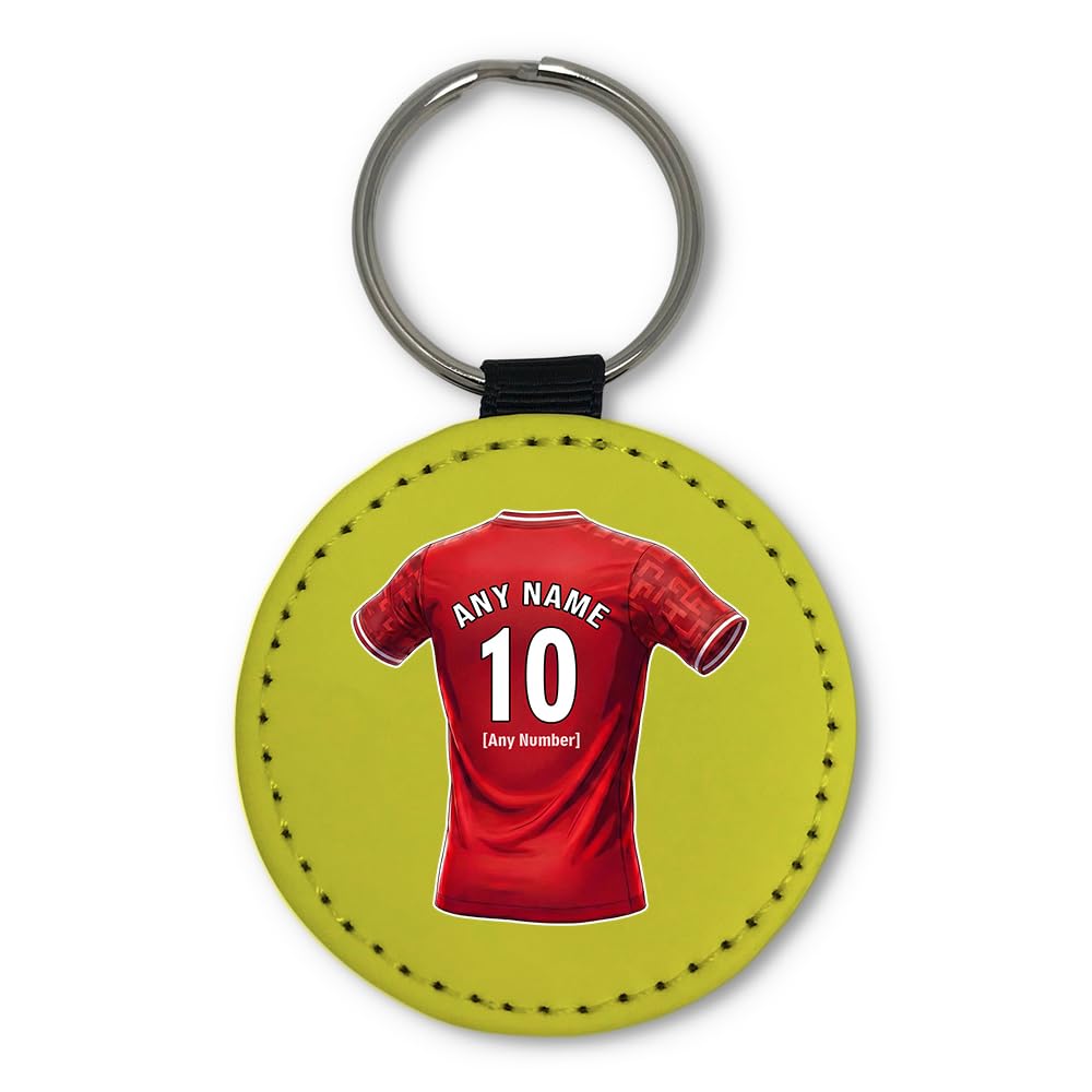 UNIGIFT Personalised Gift - West Bridgford 79 80 Football Fan Yellow Round Keyring (Red Jersey Design) Custom Name Keychain - Nottingham NG2 Club