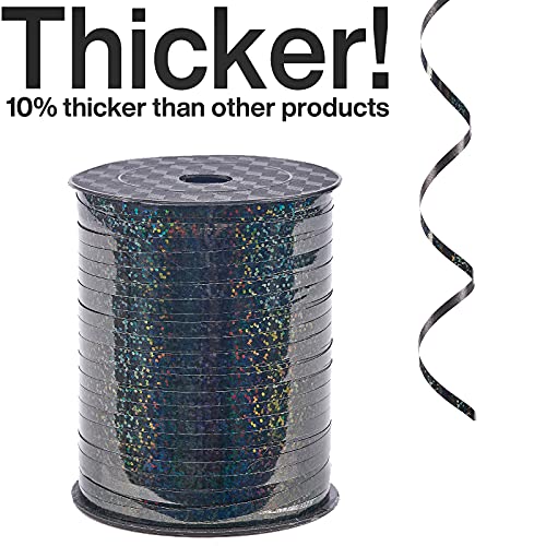 Image of PartyWoo Iridescent Crimped Ribbon, 500 Yard Black Metallic Curling Ribbon for Crafts, Gift Wrapping, Balloons, Hair, Florist (1 Roll)