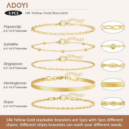 Image of adoyi Gold Bracelets for Women, 14K Gold Plated Stackable Bracelet Stack Set Adjustable Charm Paperclip Chain Cuban Link Layered Waterproof Jewelry Sets Gifts for Womens 6.5 Inch