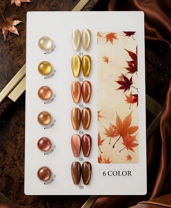Image of Set of 6 Professional Cat Eye Gel Polish | Magnetic Nail Art Gel Polish | UV /LED Soak-Off | Long-Lasting | Shiny Cat-Eye Effect (15 ML) (Brown Shade)
