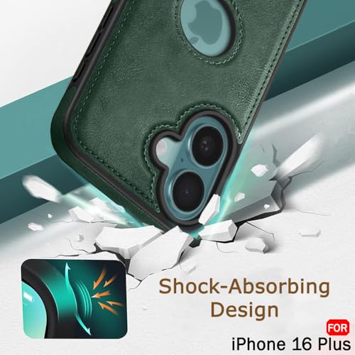 Image of TheGiftKart Genuine Leather Finish Back Cover Case for iPhone 16 Plus | Shockproof Design | Raised Edges for Camera & Screen Protection | Stunning Minimalist Design Cover for iPhone 16 Plus (Green)