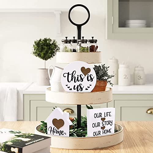 Huray Rayho This is Us Tiered Tray Decor Farmhouse Home Mini Wood Signs This is Us Round Sign Rustic Kitchen Decorations
