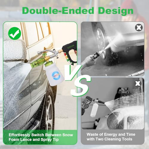 DUSICHIN Short Pressure Washer Gun with Foam Cannon,Dual Connector Accessory, Car Wash Foam Cannon Kit 1/4 Inch Quick Connector, 5 Pressure Washer Nozzle Tips,Double Tip Attachment For Soap Cannon - Thumbnail 6