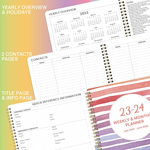 2023-2024 Planner - Academic Planner 2023-2024, 8" X 10", Jul. 2023 - Jun. 2024, Weekly Monthly Planner With Marked Tabs + Thick Paper + Contacts + Calendar + Holidays + Twin-Wire Binding - Rainbow #TOP4
