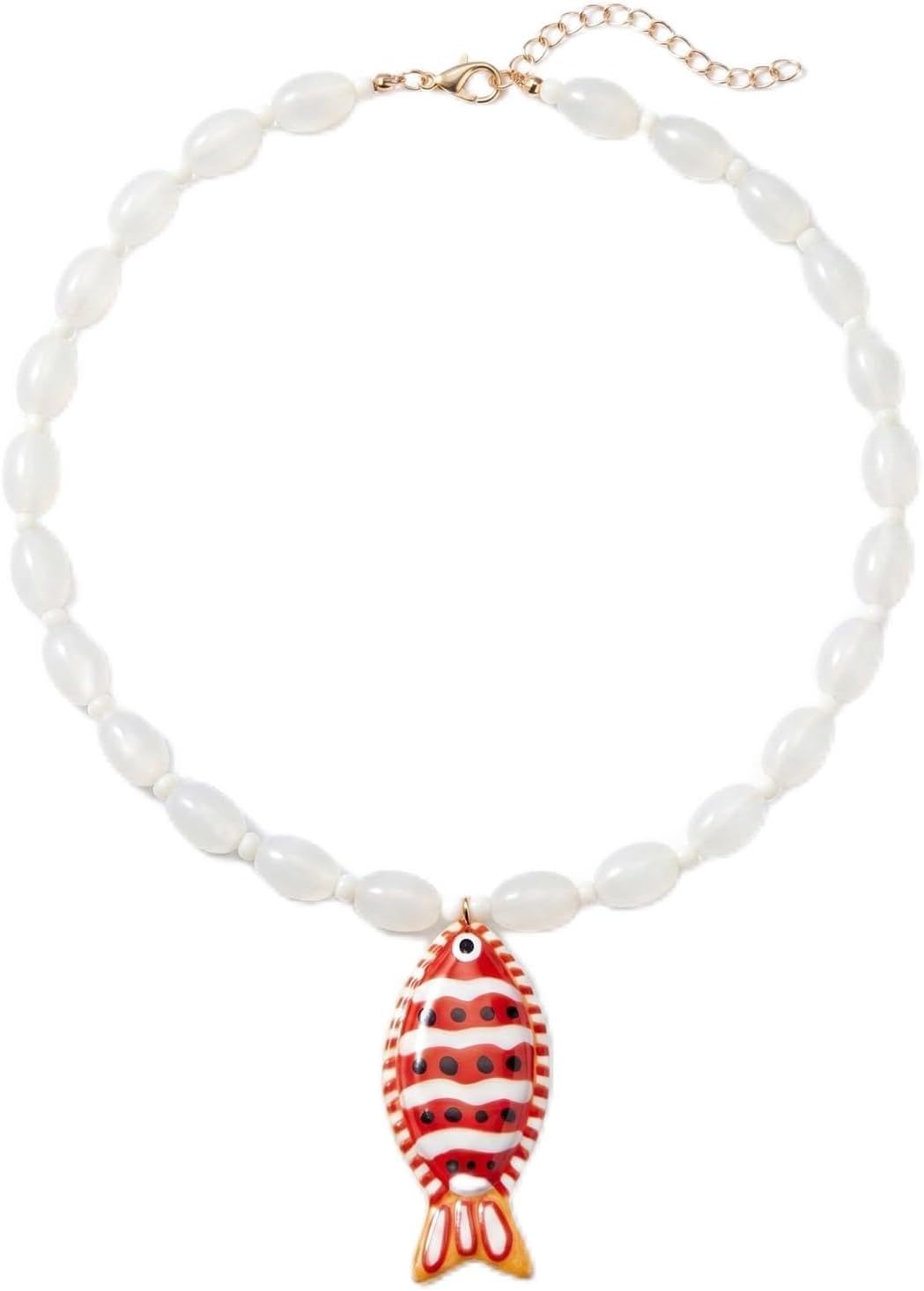 Boho Beaded Fish Necklace for Women Red Blue Beaded Fish Pendant Necklace Colorful Resin Long Necklaces Summer Beach Jewelry Gifts