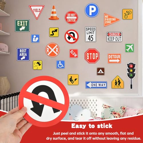 25 Pcs Waterproof Road Signs Wall Decal Set, Peel and Stick Traffic Street Sign Stickers for Kids\' Bedroom, Classroom, Playroom Decor(Colorful,Size:Multisize) - Thumbnail 6