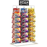 TJ.MOREE Chip Rack Display Stand, 3-Row 60 Clips Countertop Snack Hanger, White Metal