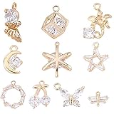 10 Styles Anhänger: Schmetterling, Hexagramm, Würfel, Ring, Mond, Stern, Kirsche, Tageslilie, jedes Stück ist glänzend und funkelnd. Sie können verschiedene Anhänger verwenden, die zu Ihren Outfits passen, gut für deine tägliche kleidung.