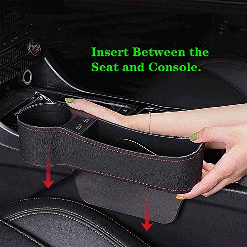 SUNMORN Car Organizer, Multifunctional with Dual USB Charging, Small Cup Holder, Leather Storage Box, Order for Passenger Side Cup Holder Facing Back (Black) - Thumbnail 6