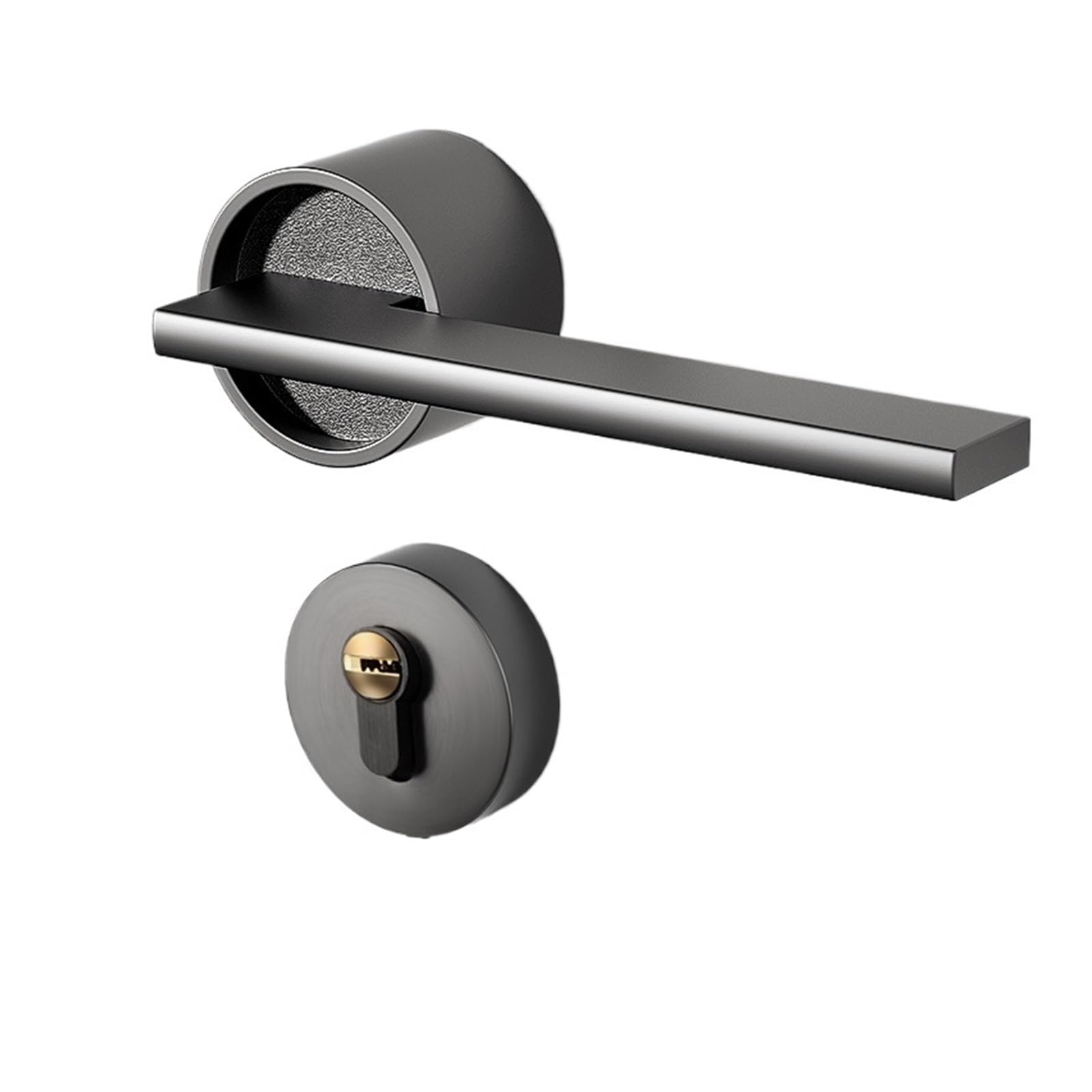 KXAOXGRC European Door Handle Set, Grey Zinc Alloy Silent Door Lock Handle Set with Key
