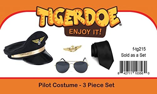 Tigerdoe Pilot Costume For Kids - 4 Piece Set for Adults and Teens Captain Accessories