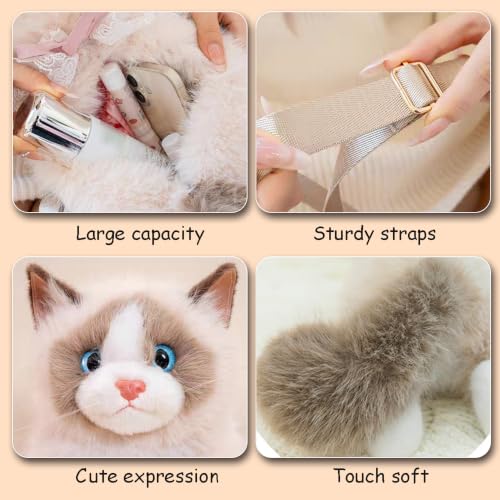 Image of Women Animal Teddy Bear Plush Backpack with Adjustable Straps (Ragdoll khaki)