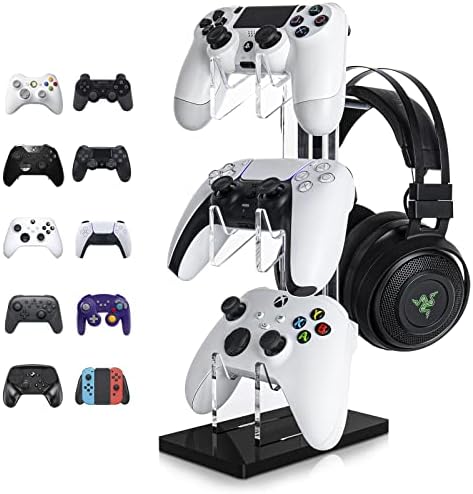OAPRIRE Universal 3 Tier Controller Holder and Headset Stand for PS4 PS5 Xbox ONE Switch, Controller Stand Gaming Accessories, Build Your Game Fortresses (Black)