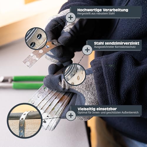 HELPMATE – Lochband 3,0 m Länge – Stahl sendzimirverzinkt – Breite 12 mm – Materialstärke 0,8 mm – hochwertig verzinkt – Robust für Bau, Werkstatt, DIY-Projekte