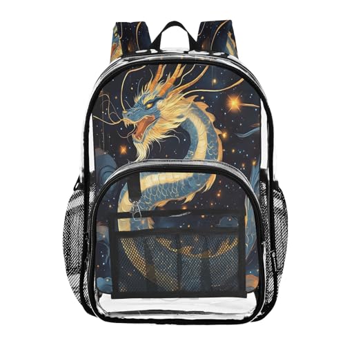 Dream Dragon Star Clear Backpack Heavy Duty See Through Transparent PVC BookBag for Kids Boy Girl School Work