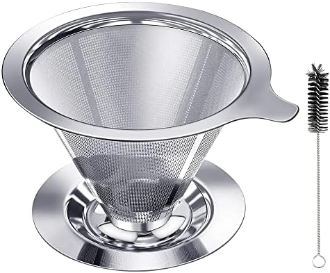 oecoel Pour Over Coffee Dripper Stainless Steel Coffee Strainer Single Cup Coffee Maker 1-4 Cups Paperless Reusable Coffee Filter With Non-slip Cup Stand And Cleaning Brush
