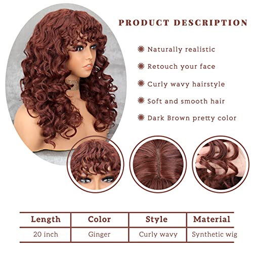 Xinran Long Ginger Afro Wigs For Black Women, Fluffy Curly Wavy Auburn Wig With Bangs, Afro Kinky Curly Big Bouncy Wig For Daily Use #TOP1