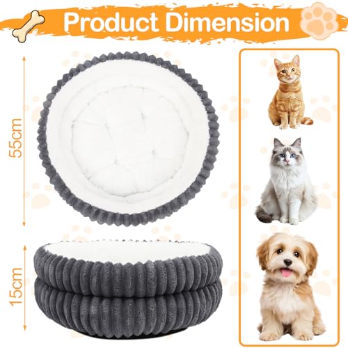 XIAPIA Katzenbett Flauschig 55 x 15 cm, Plüsch Katzen Schlafplatz Weich und Warm für Katzen Kleine Hunde, Orthopädisches Kuschelbett mit Rutigfester Boden Grau