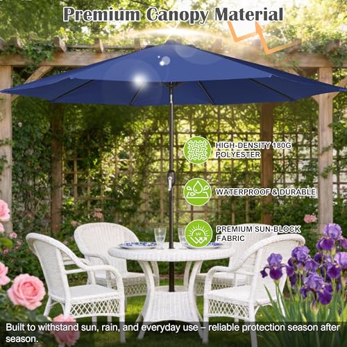 Image of Blissun 10FT Patio Umbrella, Outdoor Table Umbrella, Yard Umbrella, Market Umbrella with 8 Sturdy Ribs, Push Button Tilt and Crank, Navy Blue