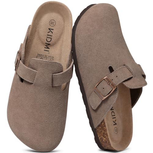 KIDMI Genuine Suede Clogs – Unisex Cork Footbed Mules – Comfortable Potato-Style Slip-On Shoes