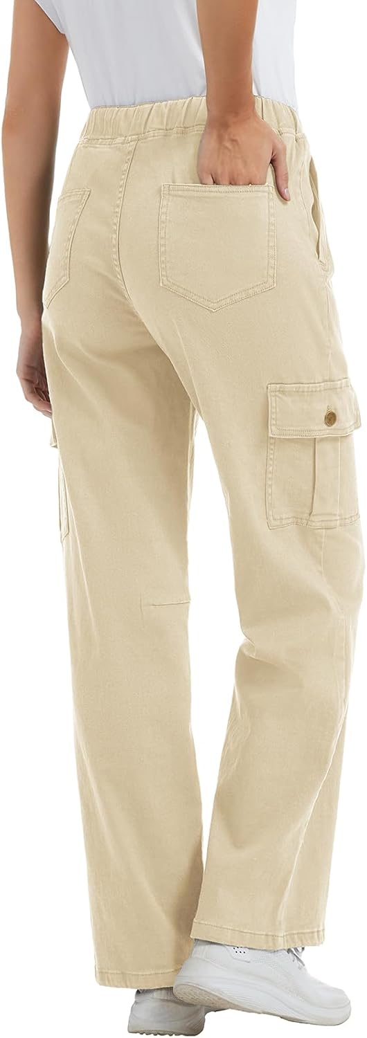 Women Chino Cargo Pants High Waisted Stretchy Fall Pants Women's Drawstring Pull On Trousers - Image 4