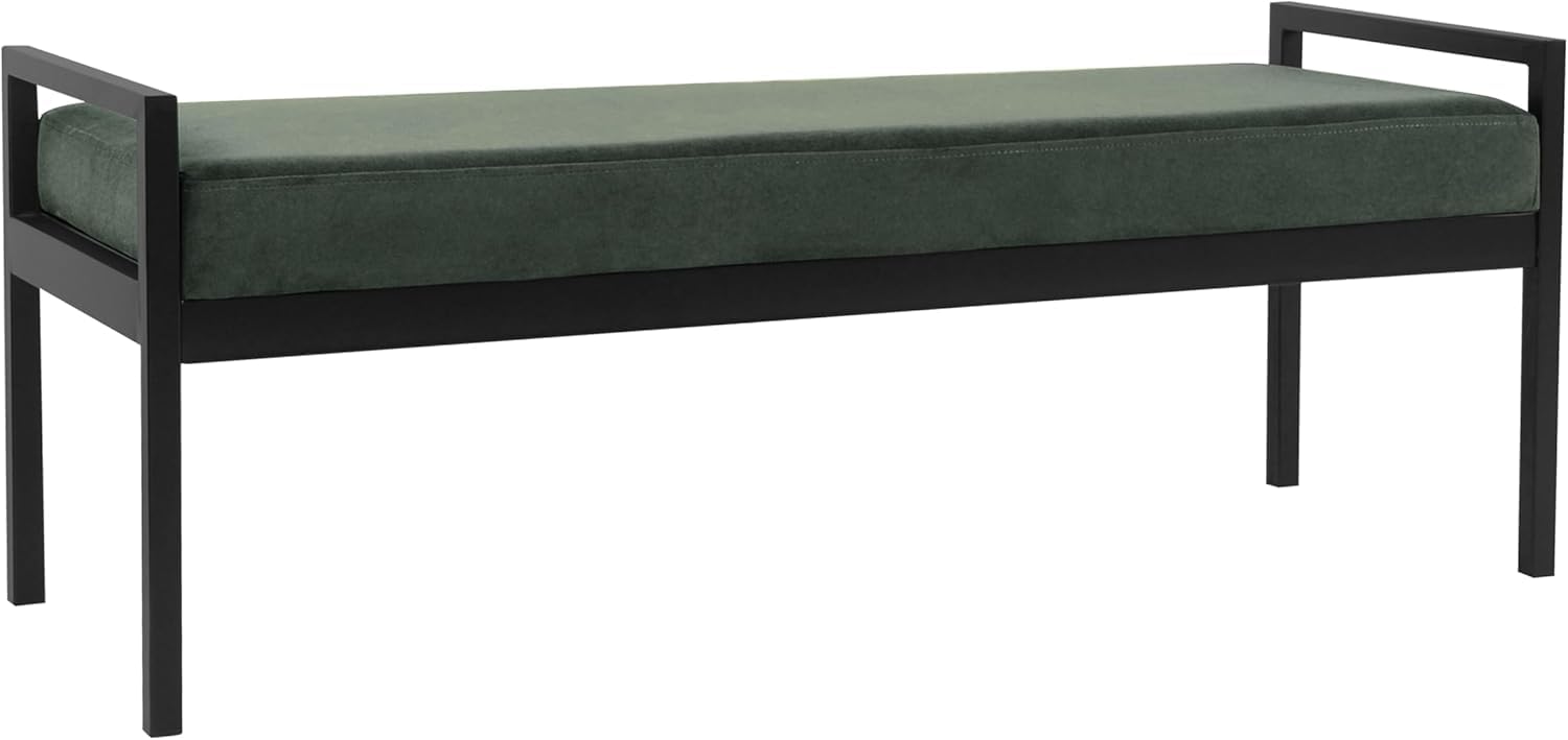 Upholstered Bench Black Metal Frame, Ideal for Entryway, Living Room Seating | Fabric Cushioned Entryway Bench for Living Room, Bedroom, Hallway, Dining & Office (Green)-image-39