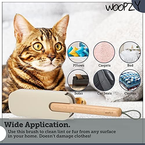 Woopzy Dog Hair Remover Lint Brush - Cat Hair Remover with Self Cleaning Base - Single Sided Pet Hair Remover for Clothes, Carpet and Sofa - Fluff Container, Hook For Hanging (Light Gray)