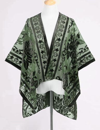 Image of MJ SERECA Women's Burnout Velvet Kimono Cardigan Cover Up with Tassel
