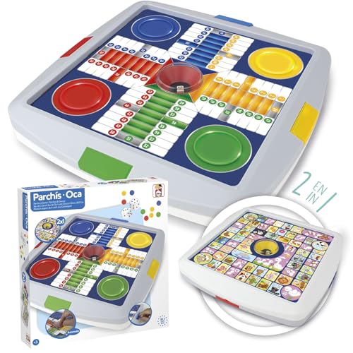 Chicos - Parchís y Oca automático con Tapa | Guarda fichas y dado automático | Juego de mesa para Niños | A partir de 3 años (64001)