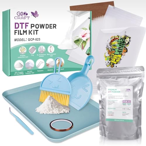 GO2CRAFT Hot Melt Powder and DTF Transfer Flim Kit, 20Pcs DTF Film for...