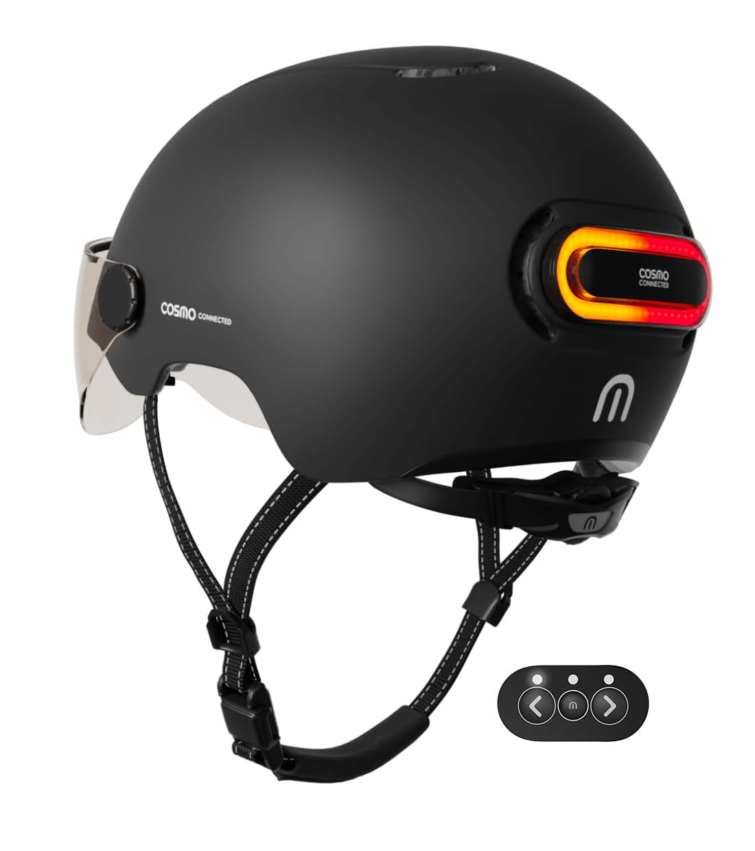 Cosmo Connected - Cosmo Fusion - Casco Intelligente Bicicletta e Monopattino con Visiera, Taglia Adulti - Lampeggianti, Fuoco di Freno Automatico, Condivisione di Viaggio, Rilevamento di Caduta