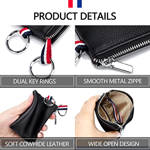 Imeetu Leather Coin Purse Wallet, Mini Dual Keyrings Change Pouch Card Holder For Men Women (Black, Standard) #TOP6