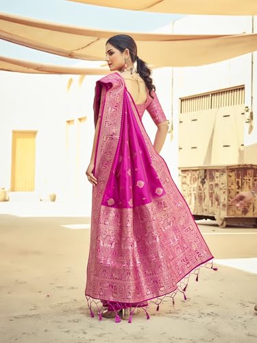 Image of SWORNOF Women's Kanjivaram Soft Silk Banarasi Sarees With Unstiched Blouse Piece