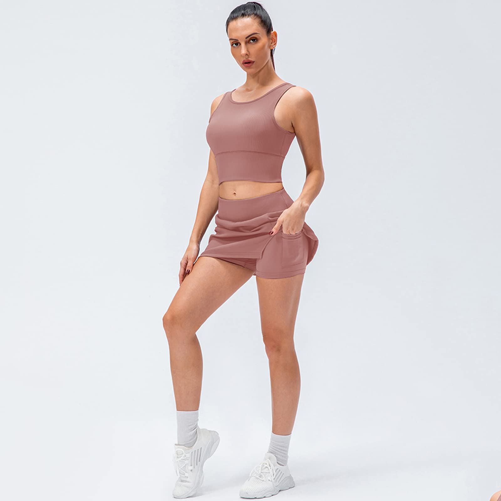 Tennisrock Damen Tennis Skort Damen, Sport Skorts Tennisrock Hosenrock Outdoor Sommerrock mit Tasche & Innenhose