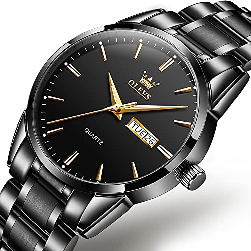 Image of OLEVS Watches for Men Business Dress Diamond Analog Quartz Big Face Luxury Classic Stainless Steel Waterproof Luminous Two Tone Wristwatch