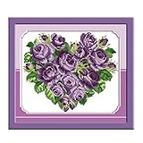 CaptainCrafts New Cross Stitch Kits Patterns Embroidery Kit - Rose Heart Purple (STAMPED)