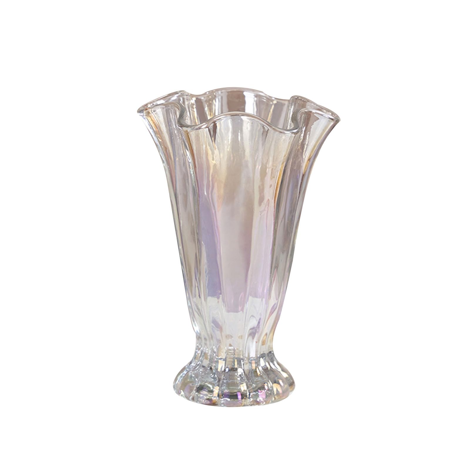Nzzkoides Crystal Glass Vase for Flowers, 23CM Petal Design Vase，Thickened Vase for Pampas Grass, Tulips, Orchids, Roses, Dried Flowers(Color:B)