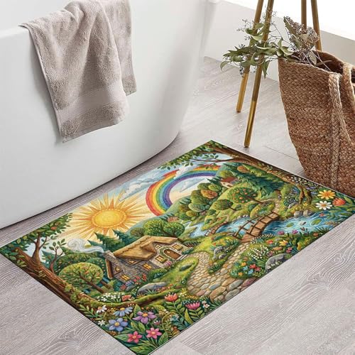 Tapis cuisine devant evier antidérapant forêt vert émeraude